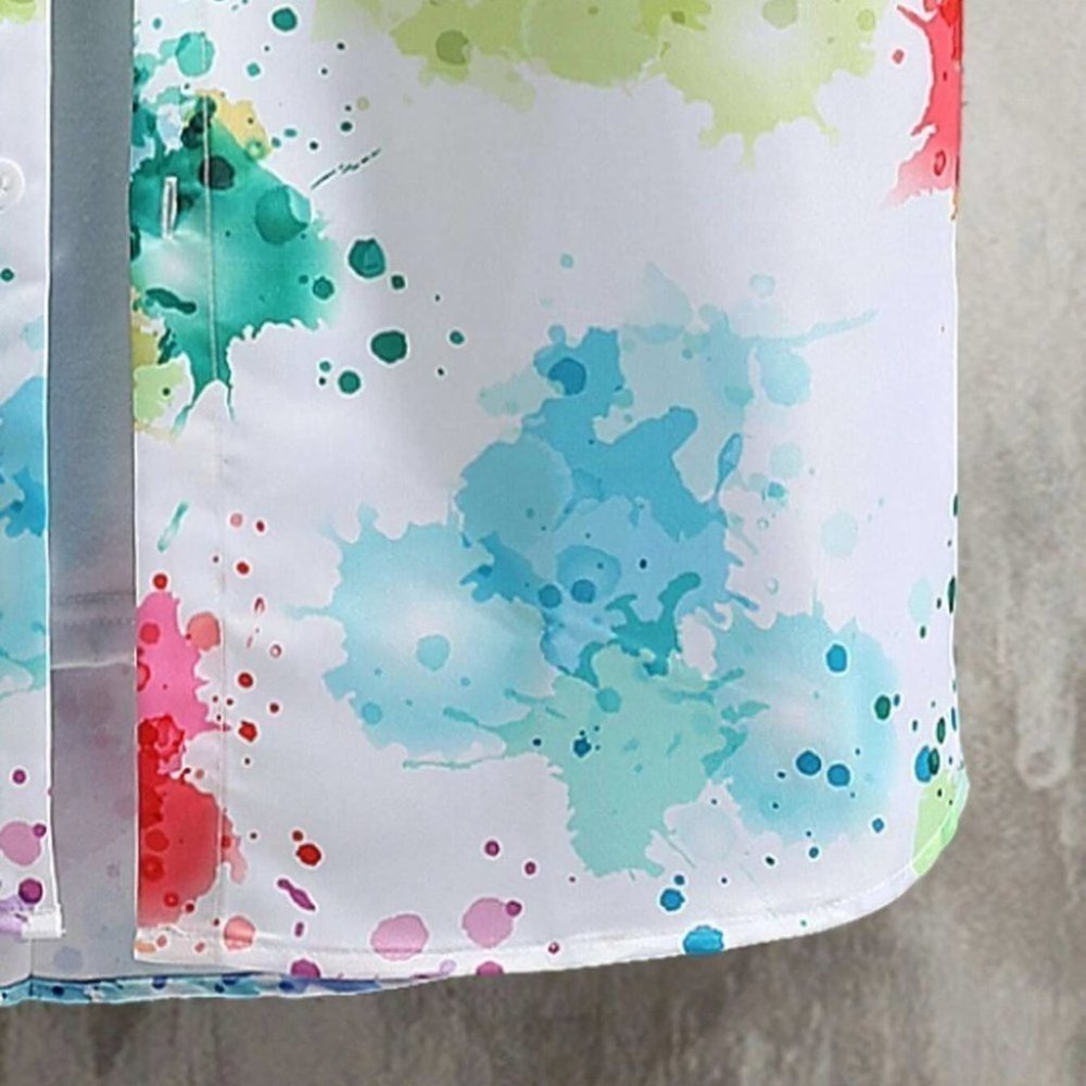 White Vacation Style Men's Splatter Paint Shirt - Picture 5 of 8